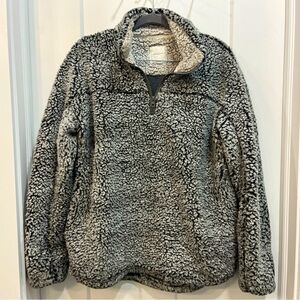 Thread and Supply Sherpa Pullover Sweatshirt Sweater 1/4 Zip Gray Black Size S